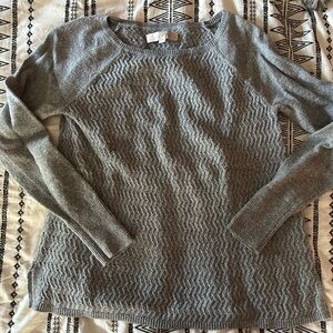 LOFT Gray Crew Neck Cable-Knit Sweater